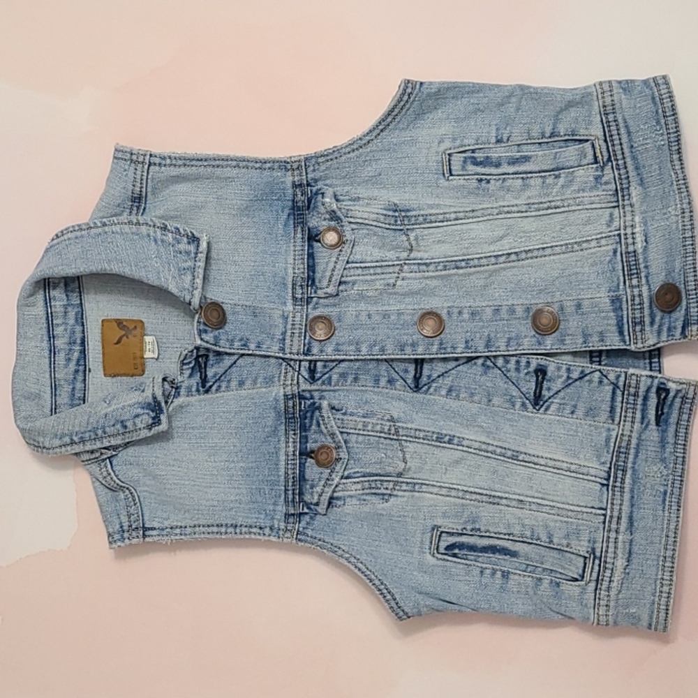 AE American Eagle Cropped Light Denim Vest XS